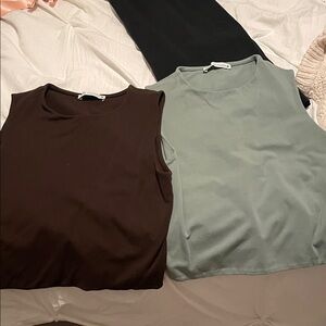 Zara Brown and Mint Green Tank Tops